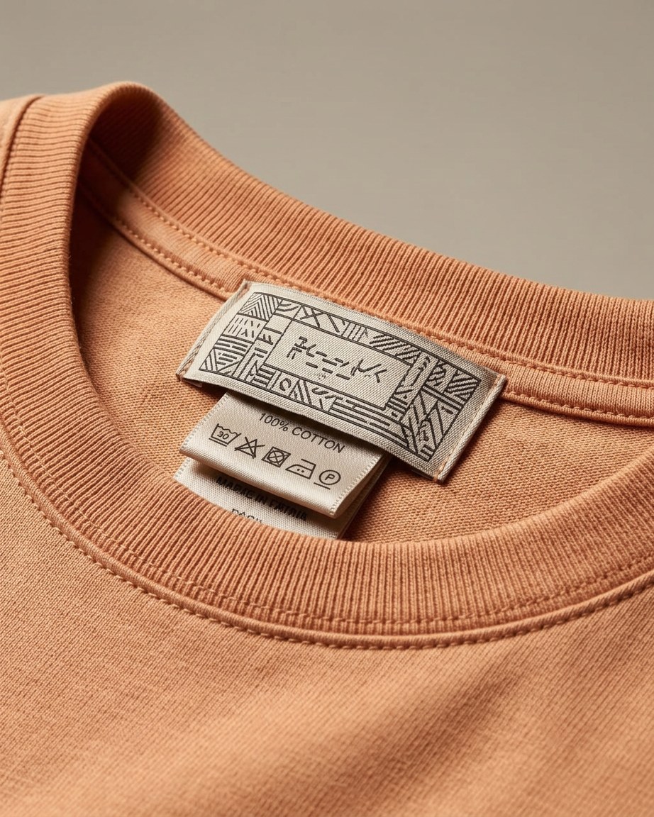 Ethnic Pocket Tee — Men, 06 Inner tags (view 6 of 7). Inner tags: size scale, atelier reference and care instructions.