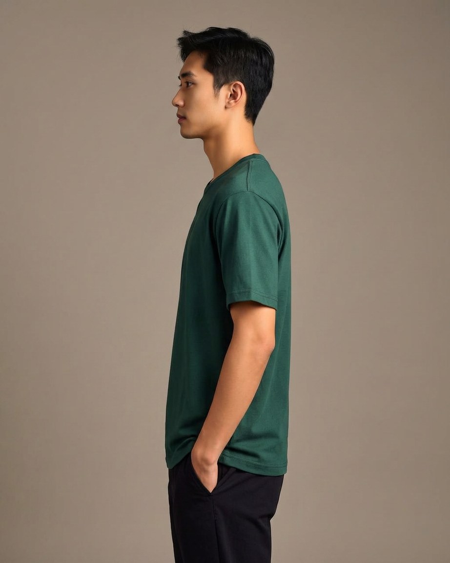 Forest Spirit Tee — Men, 02 Left (view 2 of 7). Left profile: shoulder line, sleeve fall and the outer seam trim.