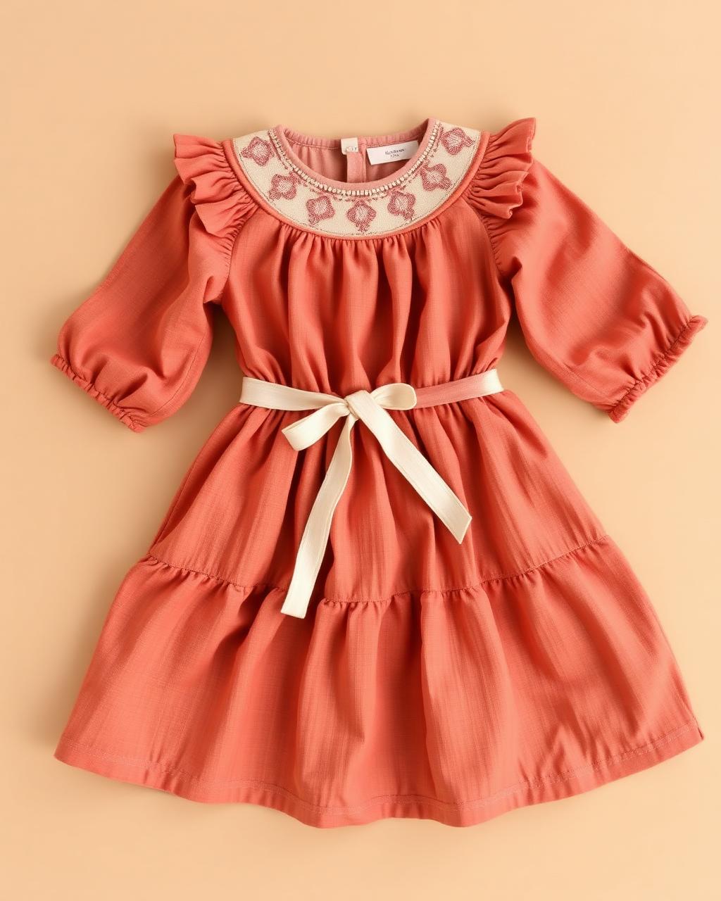 Sunset Rose — Girls — House · Z-Vibe Children Linen Heritage™ seven-view specification plate; showing 01 Front, 02 Left, 03 Right, 04 Back, 05 Interior, 06 Inner tags, 07 Fabric detail. — 01 Front, Sunset Rose