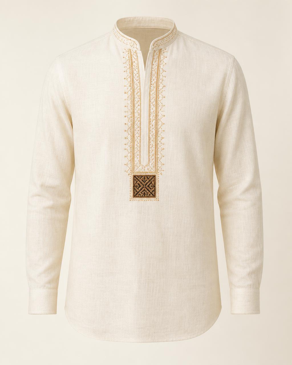 Gold Thread Band Collar Shirt design board