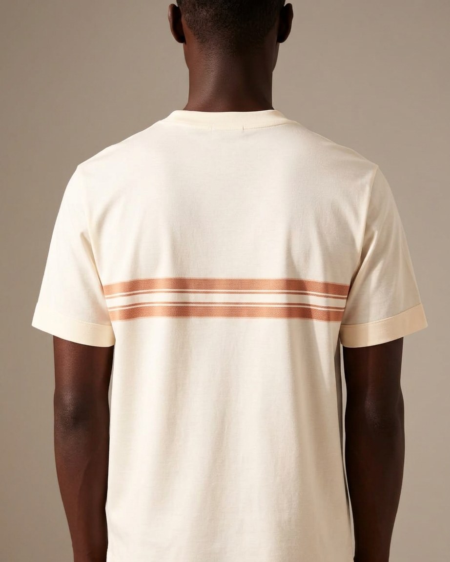 Heritage Stripe Tee — Men, 04 Back (view 4 of 7). Back view: yoke, centre seam and the hem finish.