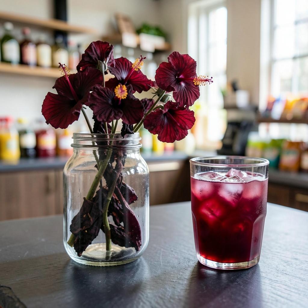 Dried hibiscus (zobo / bissap) — illustrative beverages photograph from the sample grocery shelf