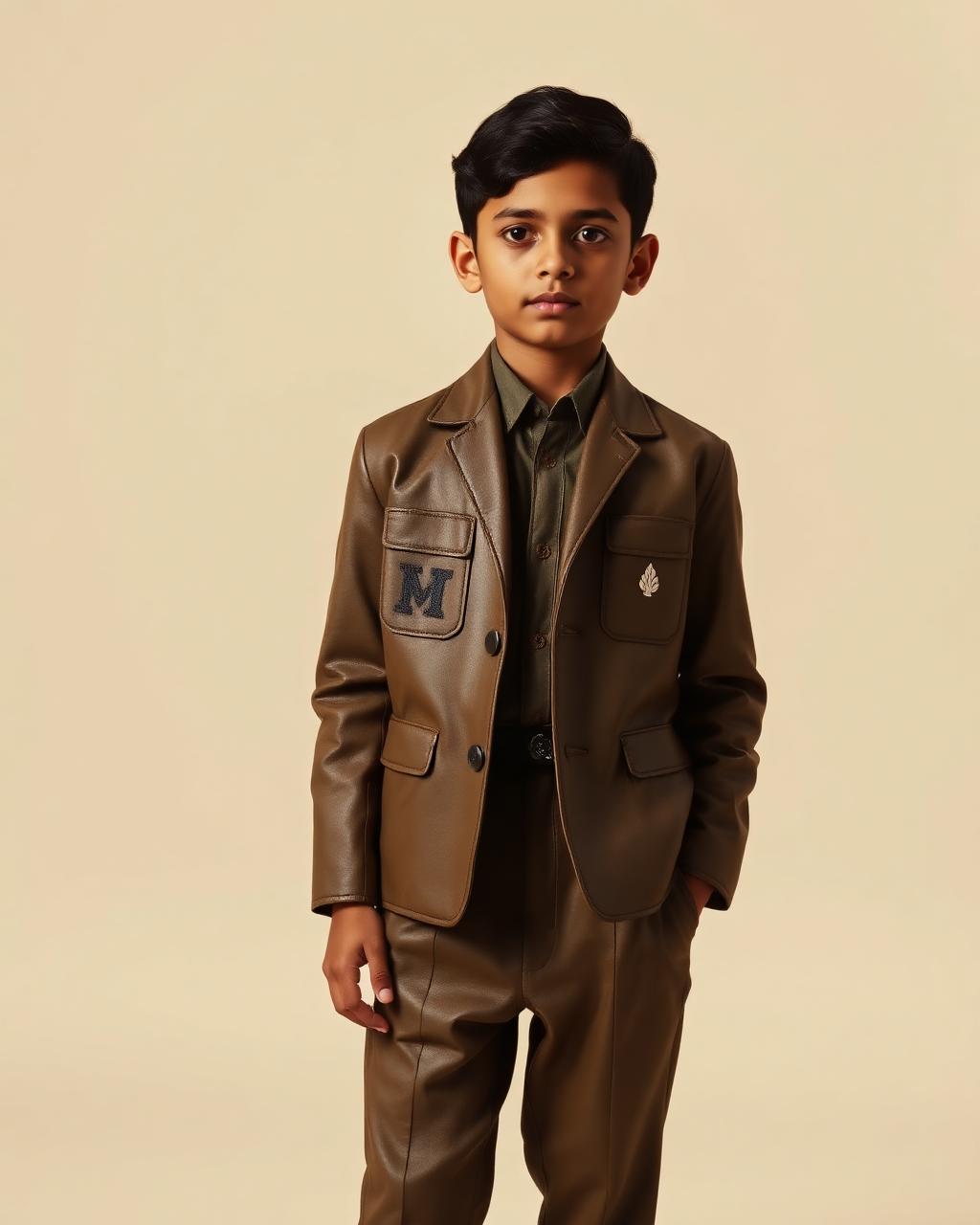 Olive Leather Set · Boys — Boys — House · Z-Vibe Leather Collection™ seven-view specification plate; showing 01 Front, 02 Left, 03 Right, 04 Back, 05 Interior, 06 Inner tags, 07 Fabric detail. — 01 Front, Olive