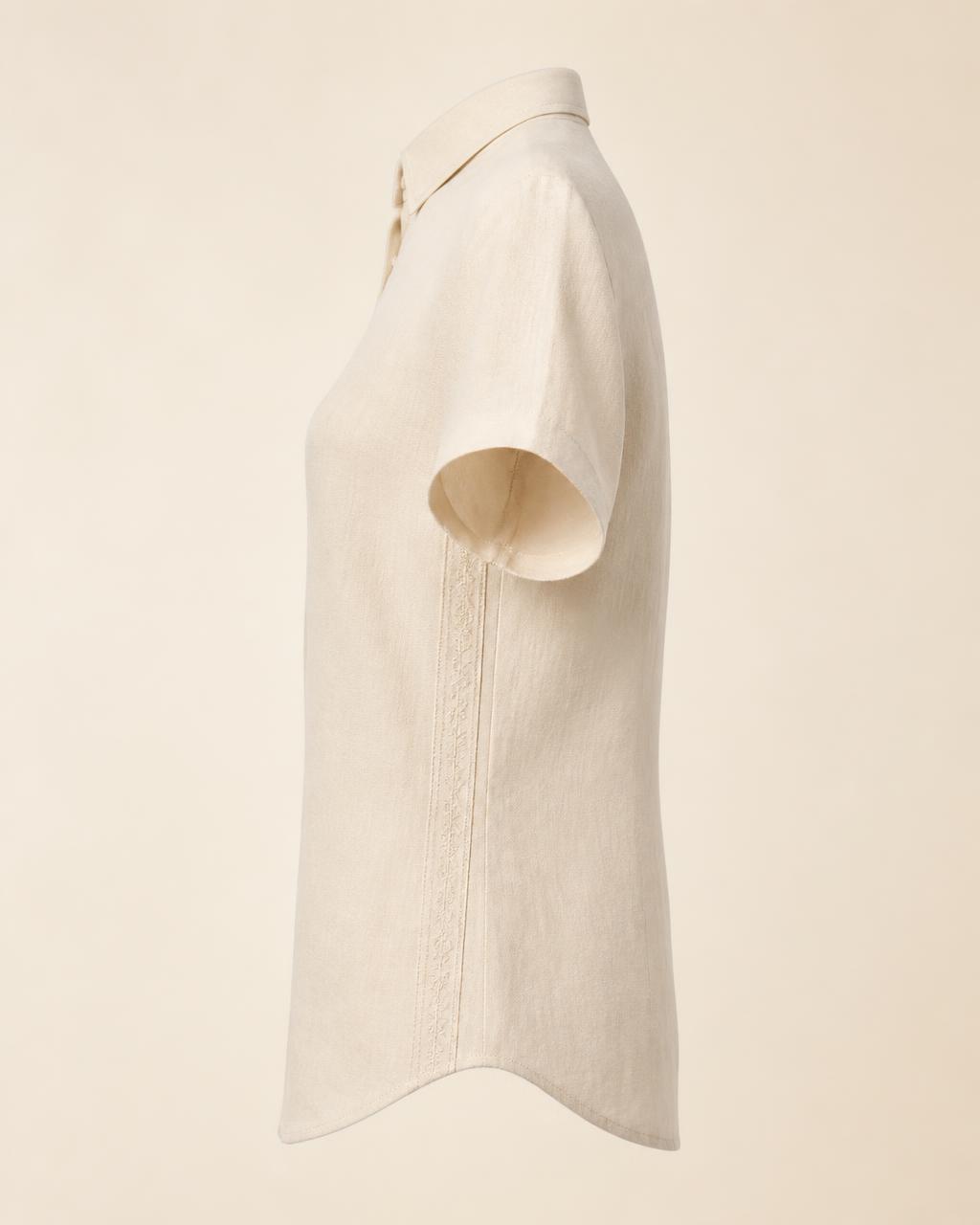 Ladder Placket Linen Shirt — Women, 03 Right (view 3 of 7). Right profile: waist shaping, pocket line and the house Z mark.