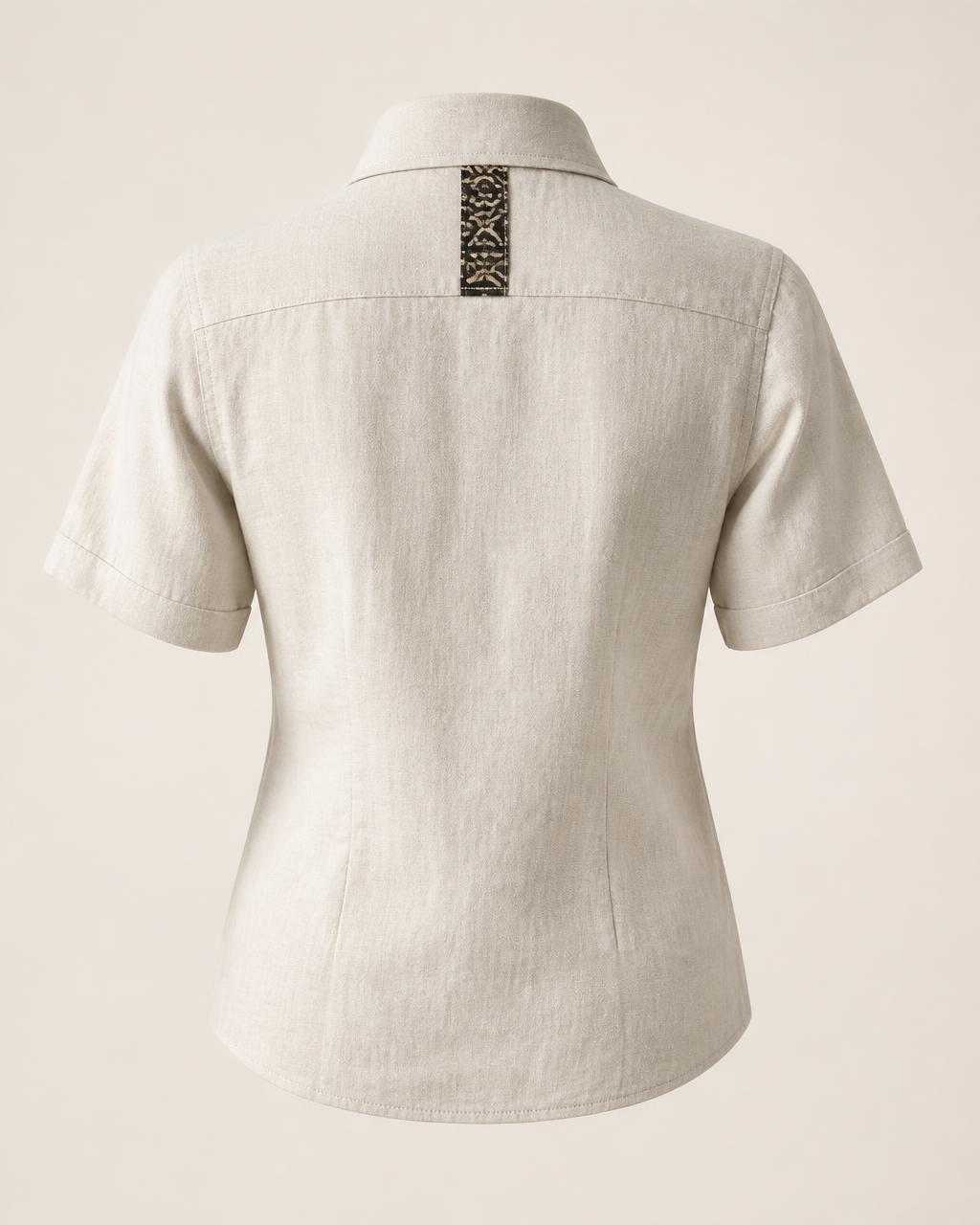 Ladder Placket Linen Shirt — Women, 04 Back (view 4 of 7). Back view: yoke, centre seam and the hem finish.