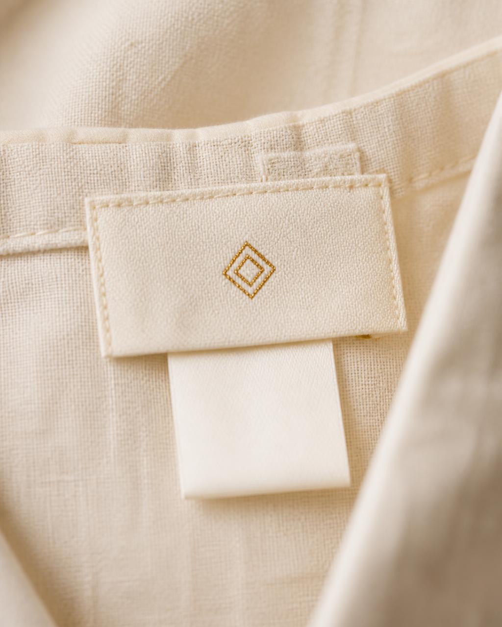Ladder Placket Linen Shirt — Women, 06 Inner tags (view 6 of 7). Inner tags: size scale, atelier reference and care instructions.