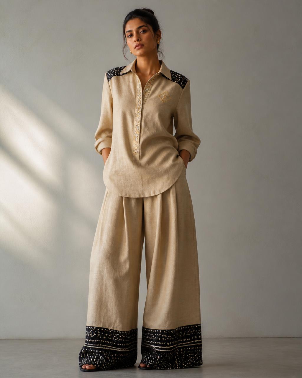 Sand Beige Set — worn view of the collection look