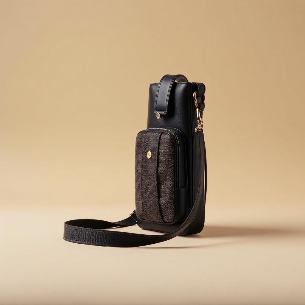 Onyx Crossbody Sling — Men — House · Z-Vibe Leather Collection™ seven-view specification plate; showing 01 Front, 02 Left, 03 Right, 04 Back, 05 Interior, 06 Inner tags, 07 Fabric detail. — 01 Front, Onyx Black