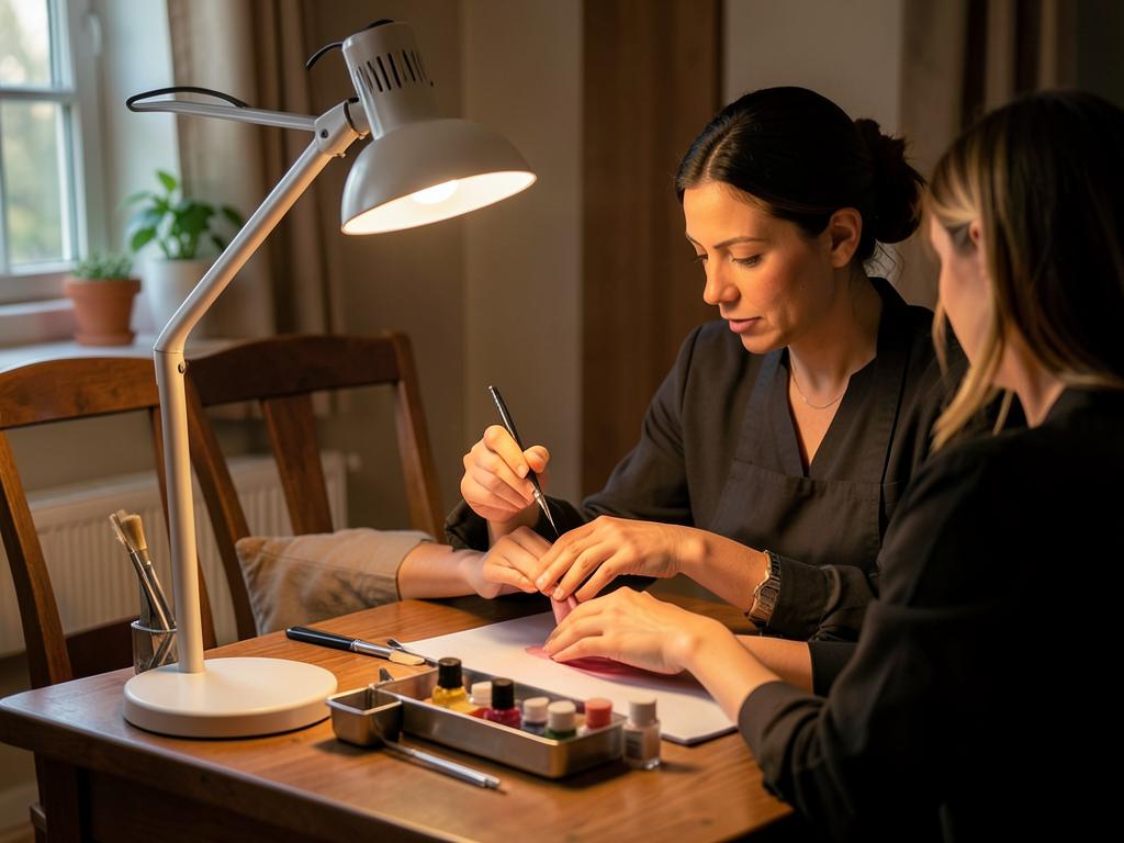 Beauty professional working on a client outside a fixed salon chair