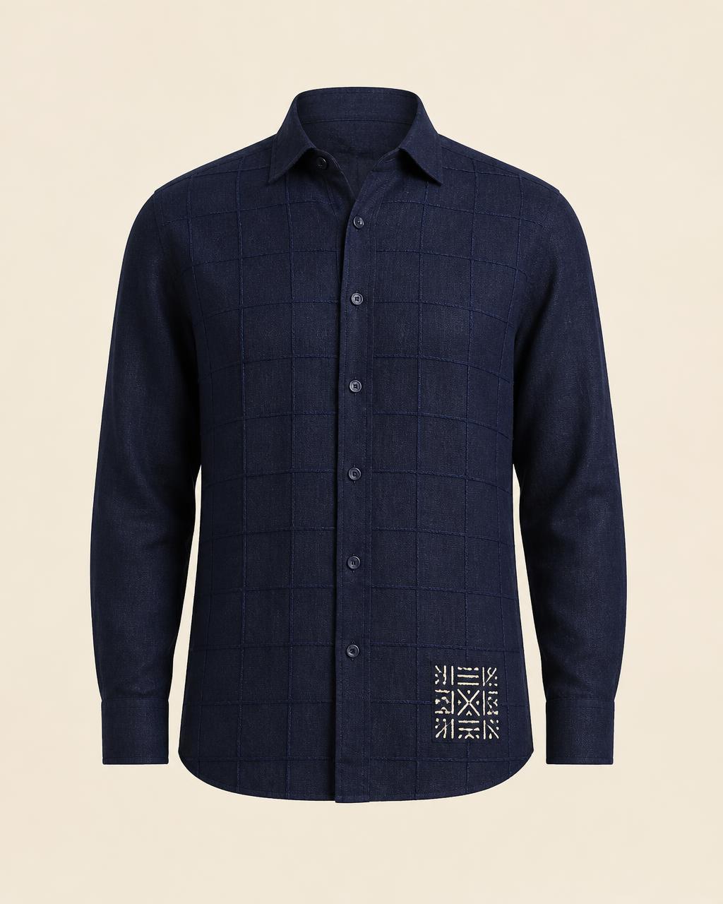 Navy Grid Linen Shirt design board