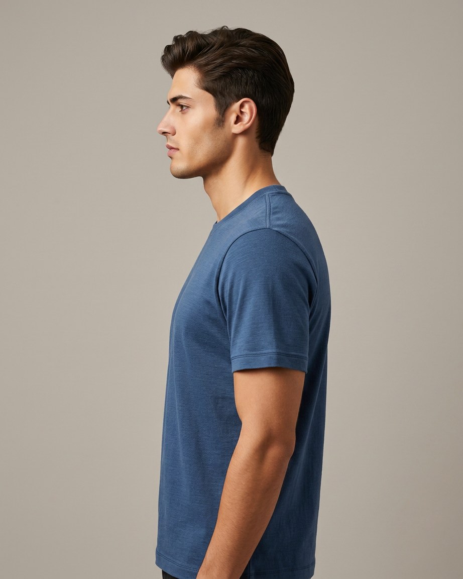 Ocean Vibe Tee — Men, 02 Left (view 2 of 7). Left profile: shoulder line, sleeve fall and the outer seam trim.