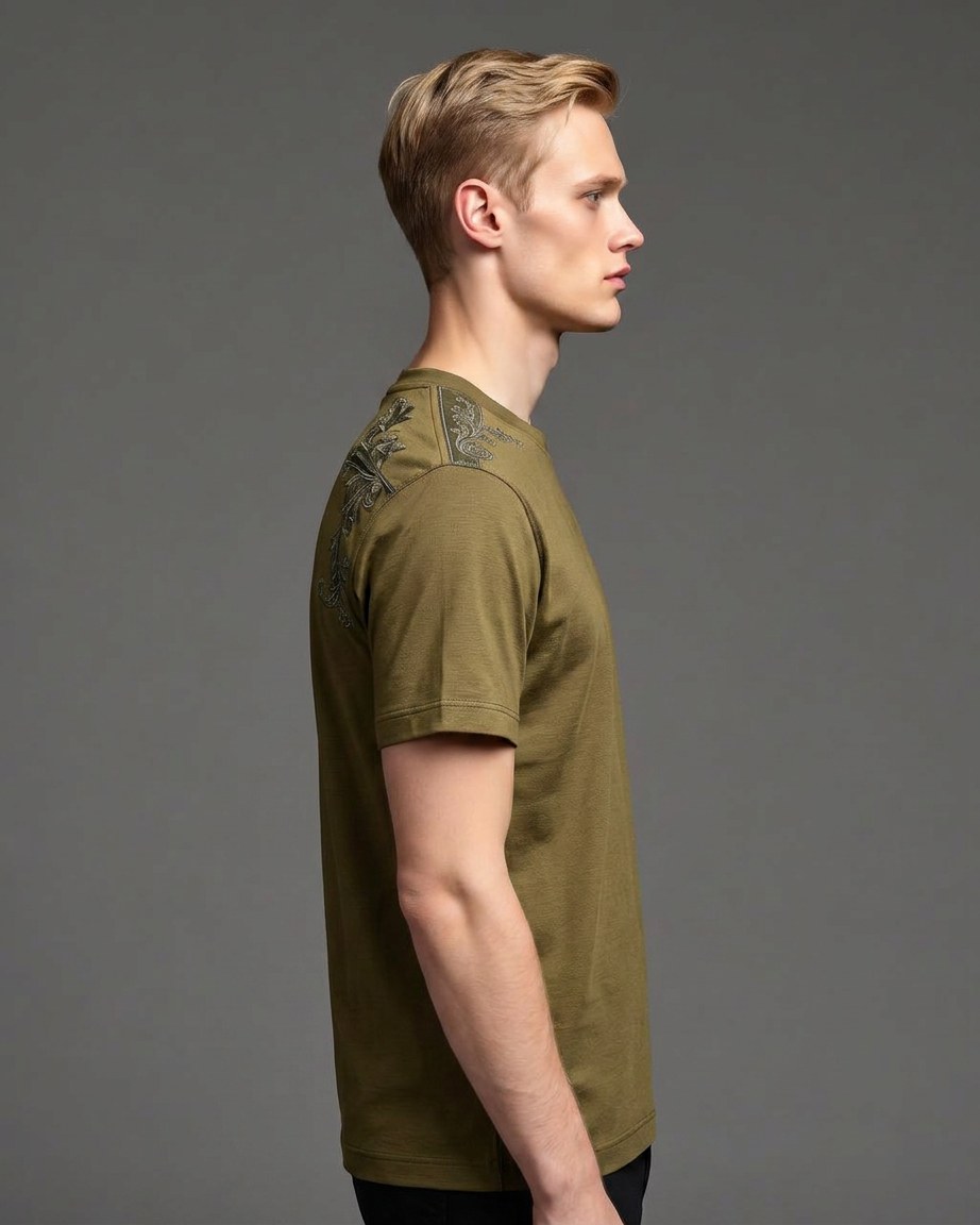 Olive Pride Tee — Men, 03 Right (view 3 of 7). Right profile: waist shaping, pocket line and the house Z mark.