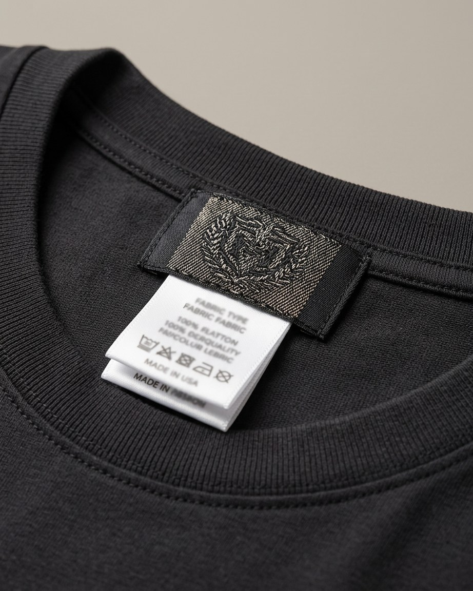 Onyx Heritage Tee — Men, 06 Inner tags (view 6 of 7). Inner tags: size scale, atelier reference and care instructions.