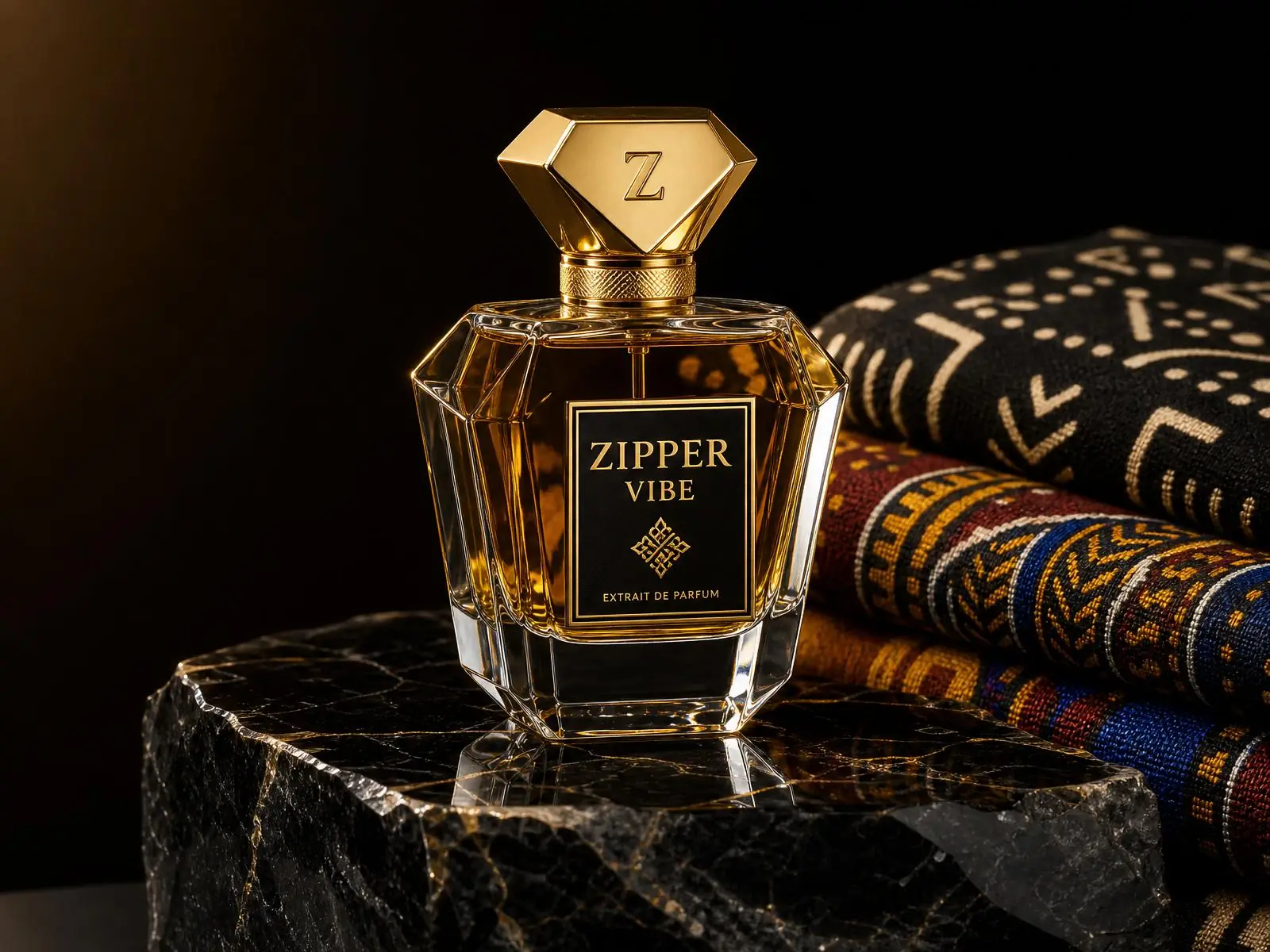 Zipper Vibe Parfum — Wear the vibe. Leave a trace., finished with the house African heritage cloth signature