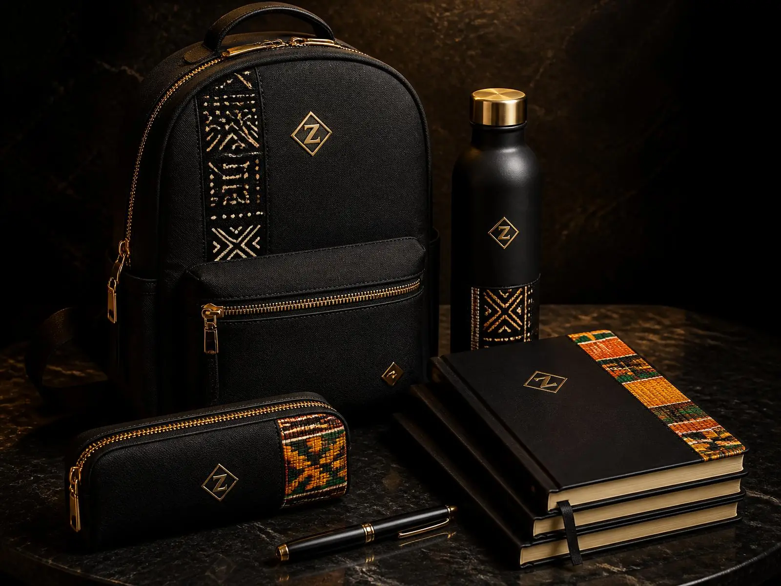 Zipper Vibe Scholar™ — Unity, identity, excellence — in a satchel., finished with the house African heritage cloth signature
