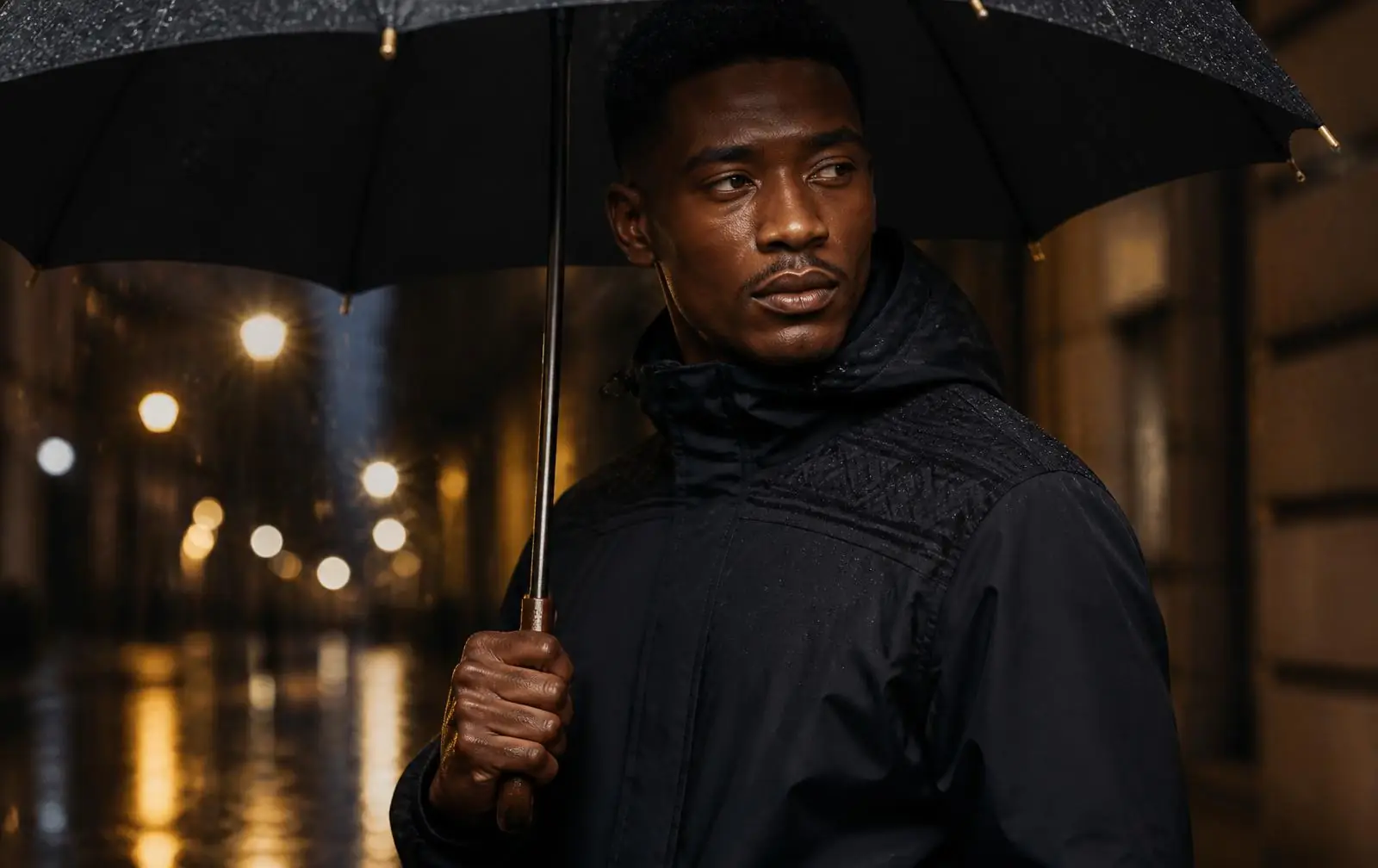 Parachute Umbrella™ — Umbrella connected to your clothing., finished with the house African heritage cloth signature