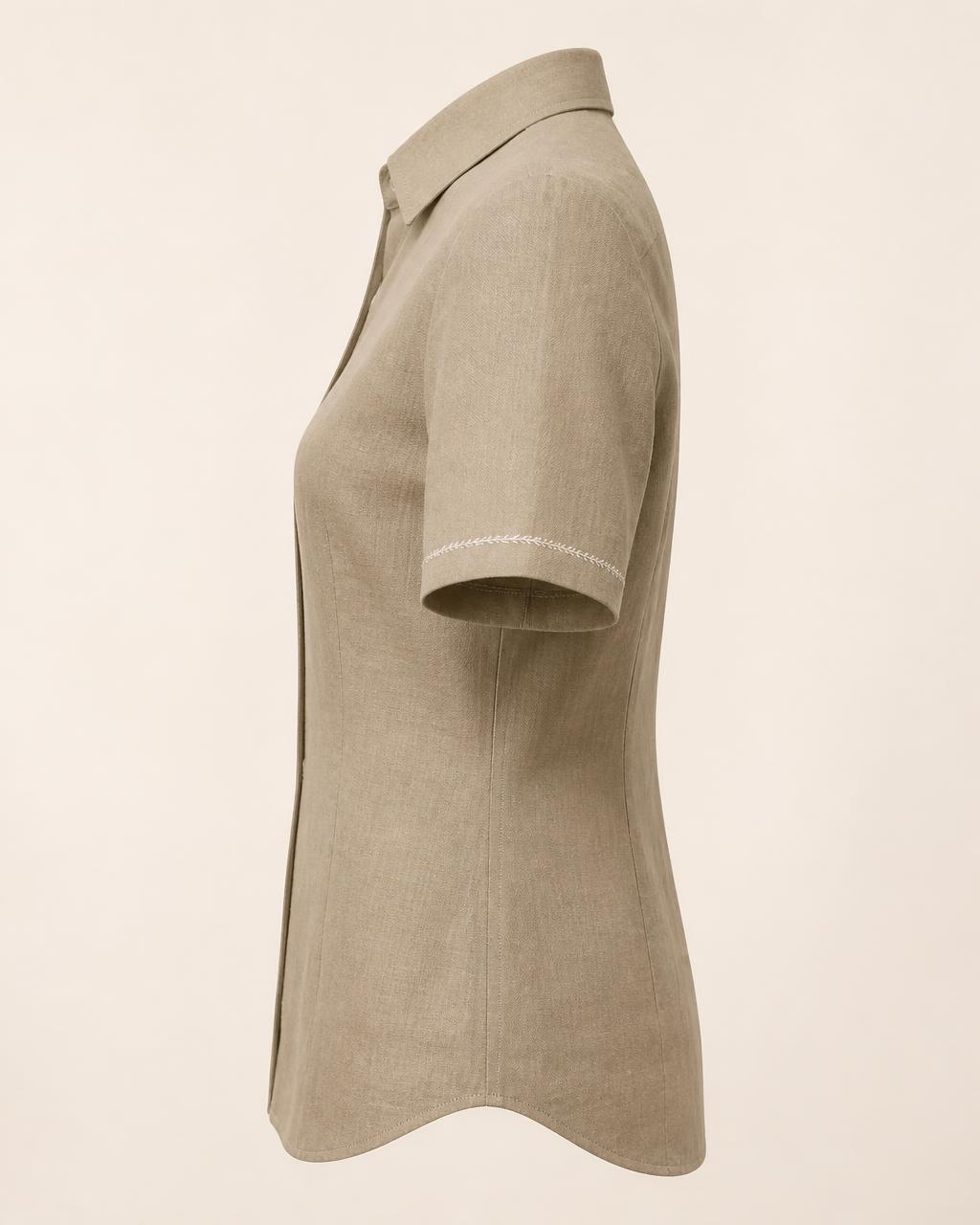 Panel Block Linen Shirt — Women, 03 Right (view 3 of 7). Right profile: waist shaping, pocket line and the house Z mark.