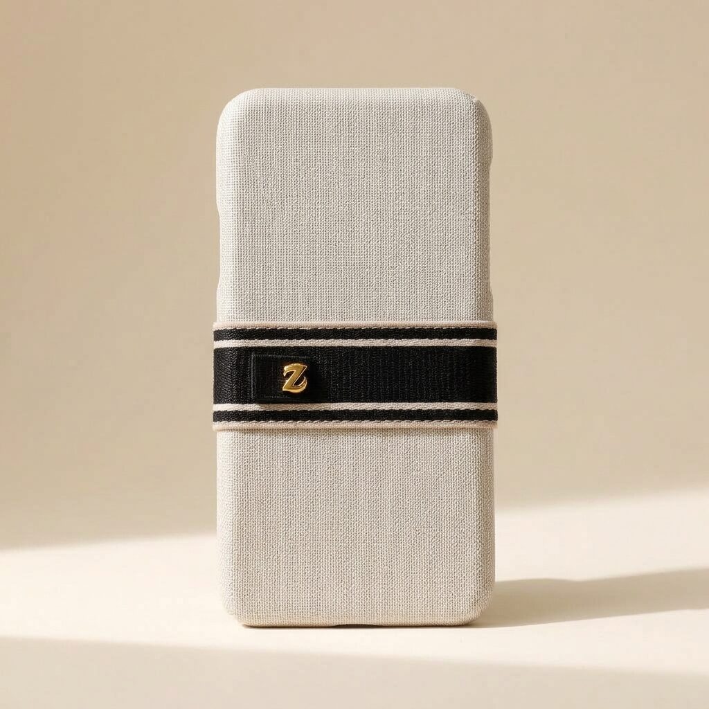 Ivory Linen Phone Case — Men, 04 Back (view 4 of 7). Back view: rear panel, stitch lines and any slip pocket.