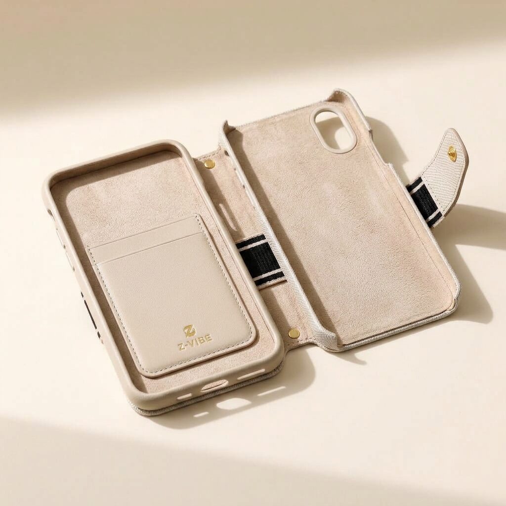 Ivory Linen Phone Case — Men, 05 Interior (view 5 of 7). Interior: lining, compartments and the internal pocket.