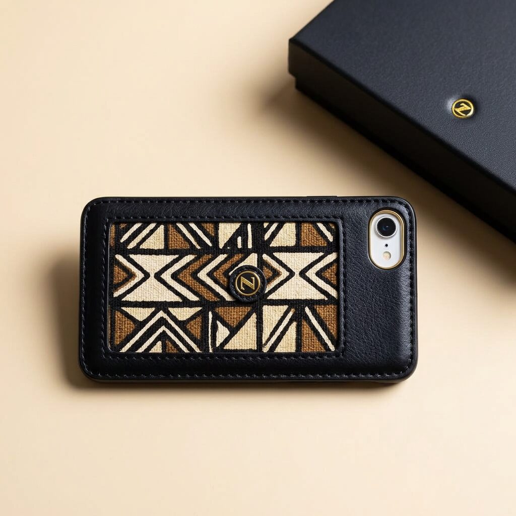 Onyx Leather Phone Case — Men, 04 Back (view 4 of 7). Back view: rear panel, stitch lines and any slip pocket.