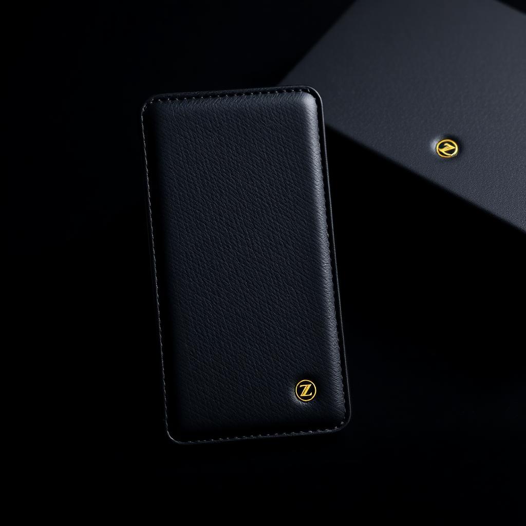 Onyx Leather Phone Case — Men — House · Z-VIBE HERITAGE ACCESSORIES™ seven-view specification plate; showing 01 Front, 02 Left, 03 Right, 04 Back, 05 Interior, 06 Inner tags, 07 Fabric detail. — 01 Front, Midnight Black