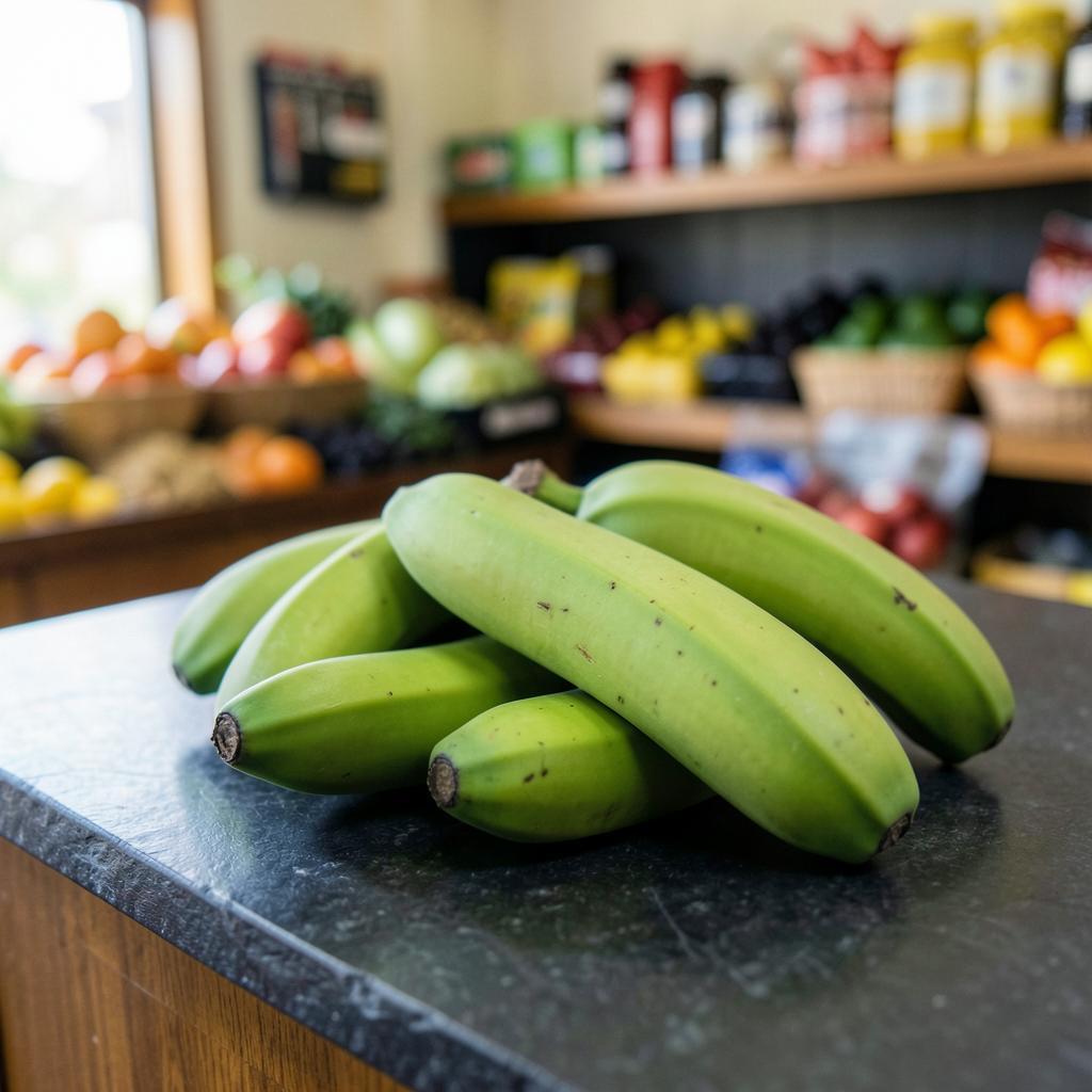Green plantain — illustrative produce photograph from the sample grocery shelf
