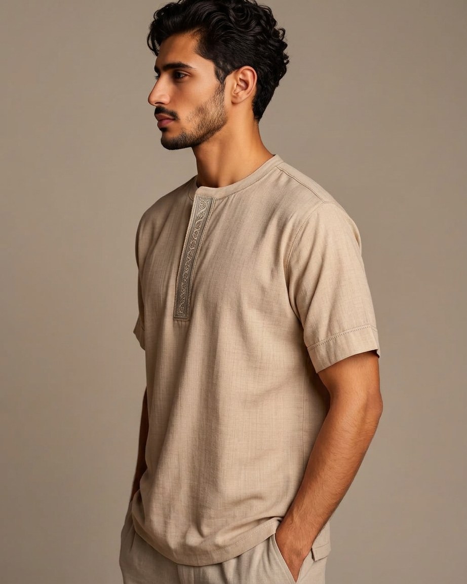 Sahara Taupe Tee — Men, 03 Right (view 3 of 7). Right profile: waist shaping, pocket line and the house Z mark.