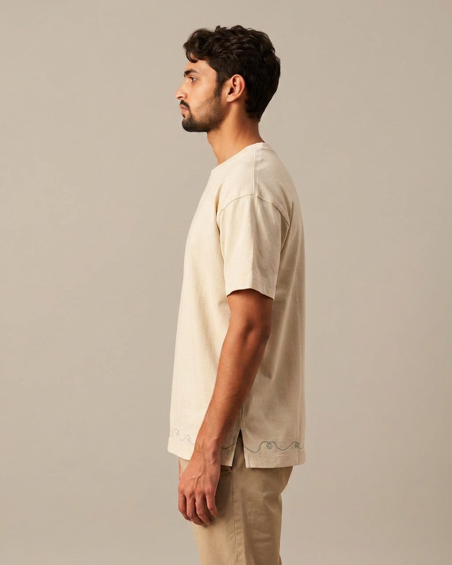 Sand Dune Tee — Men, 02 Left (view 2 of 7). Left profile: shoulder line, sleeve fall and the outer seam trim.