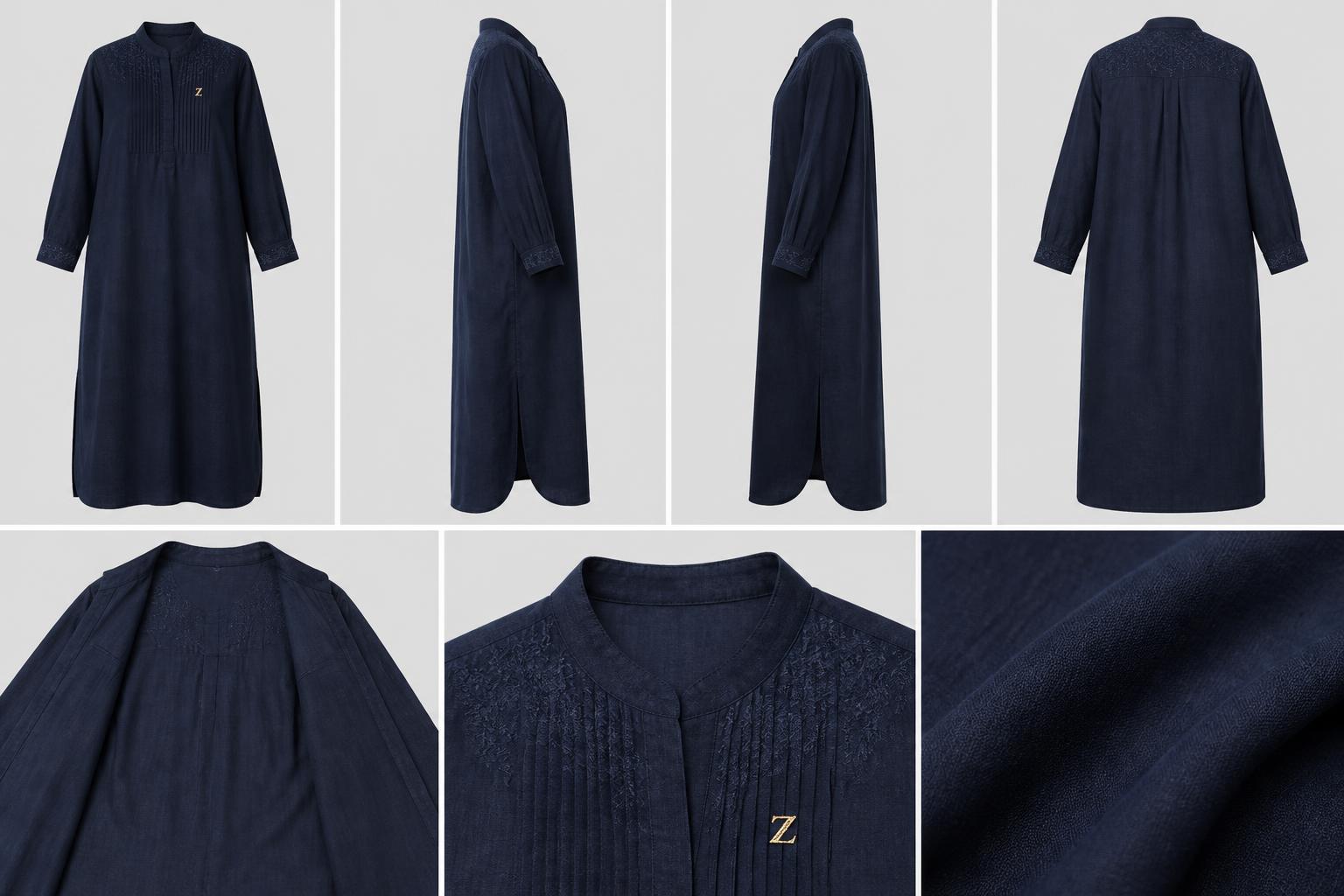 Linen Pintuck Shirt Dress — Washed linen with tonal yoke embroidery and pintuck bib