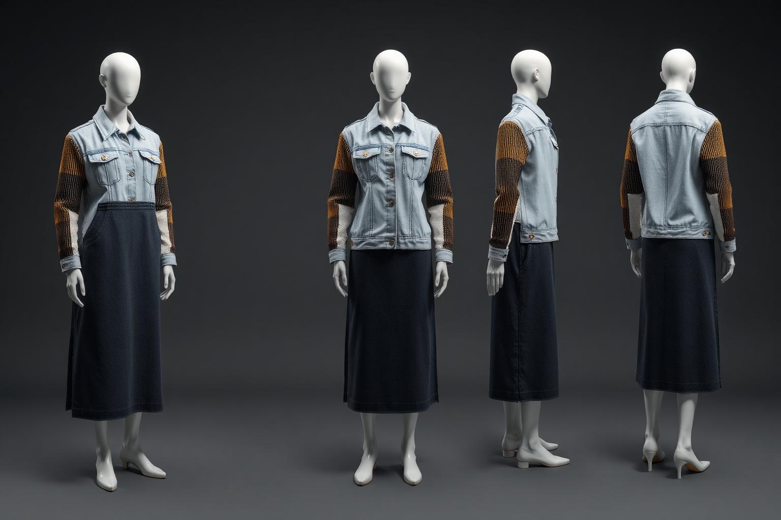 Blocked Heritage Shacket — Women — Women · Atelier Futur seven-view specification plate; showing 01 Front, 02 Left, 03 Right, 04 Back, 05 Interior, 06 Inner tags, 07 Fabric detail. — 01 Front, Sky Bleach
