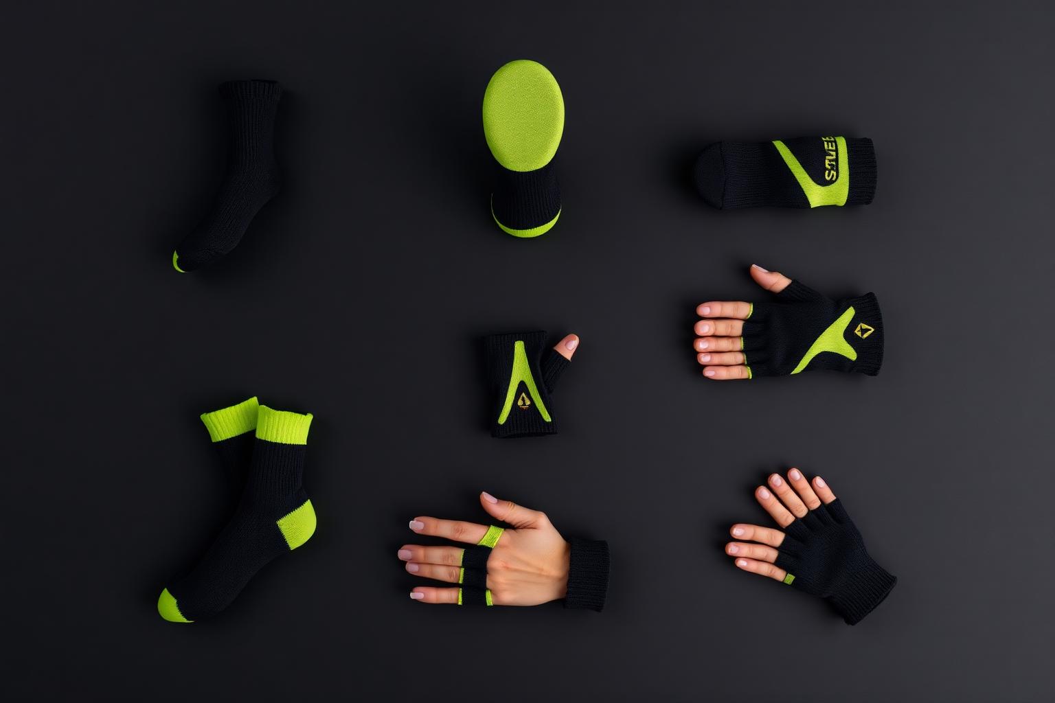 Bogolan Grip Sock & Training Glove — Women — House · Fit Dance seven-view specification plate; showing 01 Front, 02 Left, 03 Right, 04 Back, 05 Interior, 06 Inner tags, 07 Fabric detail. — 01 Front, Lime Vive