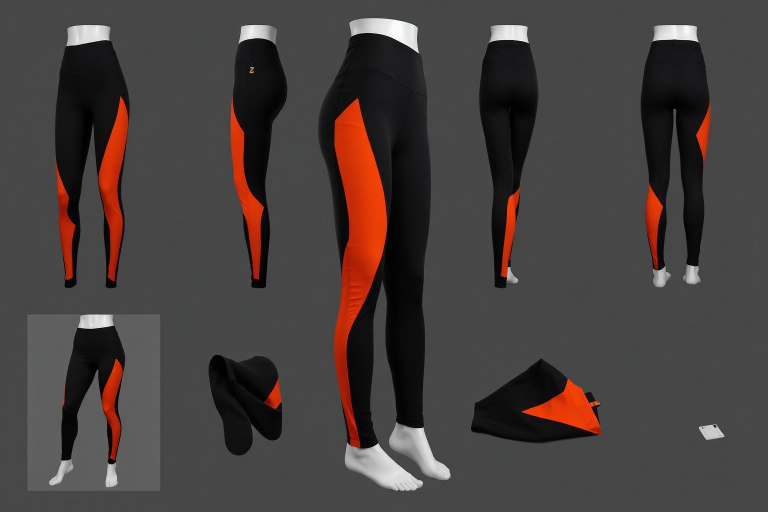 Crossblock Performance Legging — Women — House · Denim Futur seven-view specification plate; showing 01 Front, 02 Left, 03 Right, 04 Back, 05 Interior, 06 Inner tags, 07 Fabric detail. — 01 Front, Noir Ember