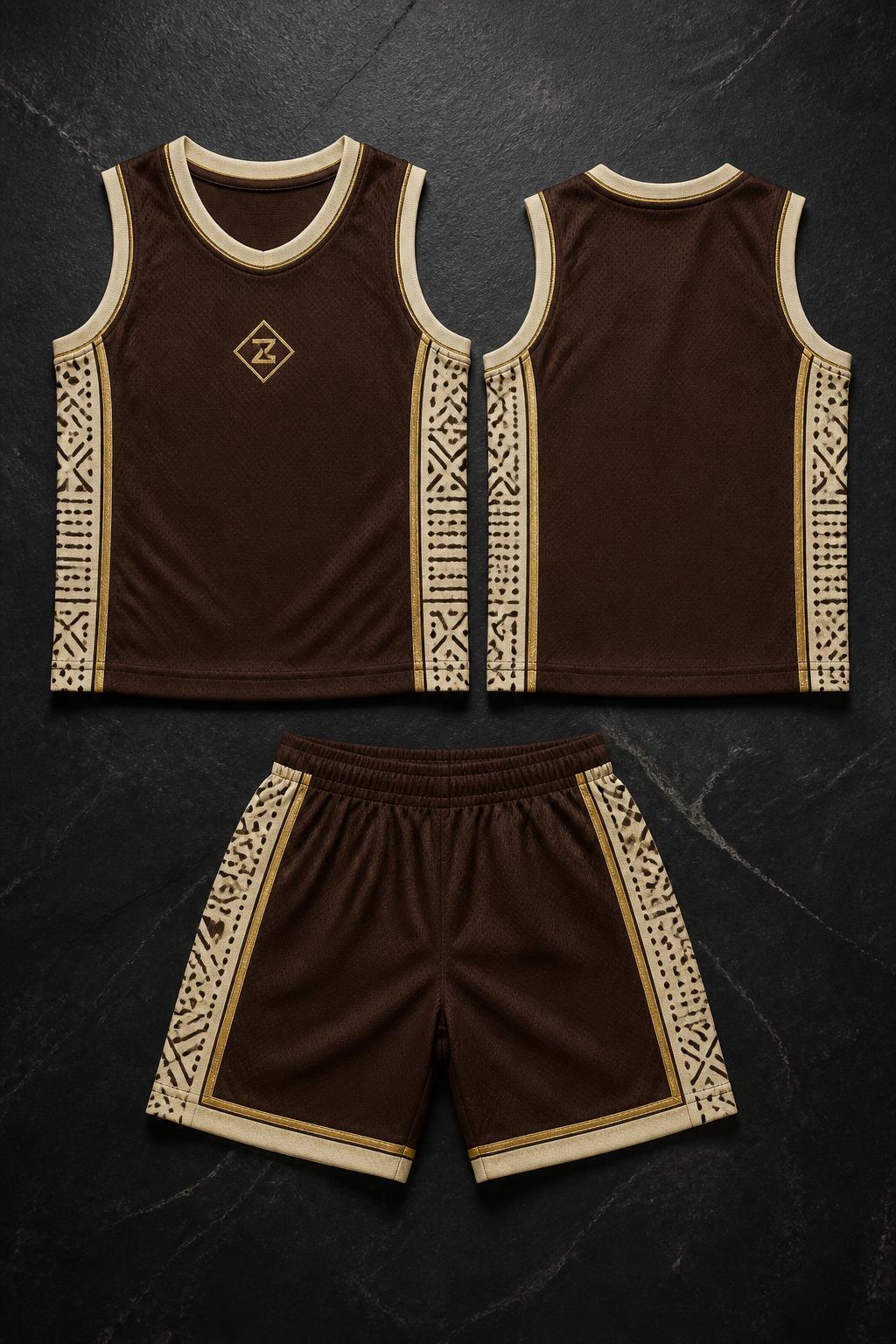 Petits Bogolan Court Kit — Boys — House · Sport Petits seven-view specification plate; showing 01 Front, 02 Left, 03 Right, 04 Back, 05 Interior, 06 Inner tags, 07 Fabric detail. — 01 Front, Cocoa Crème
