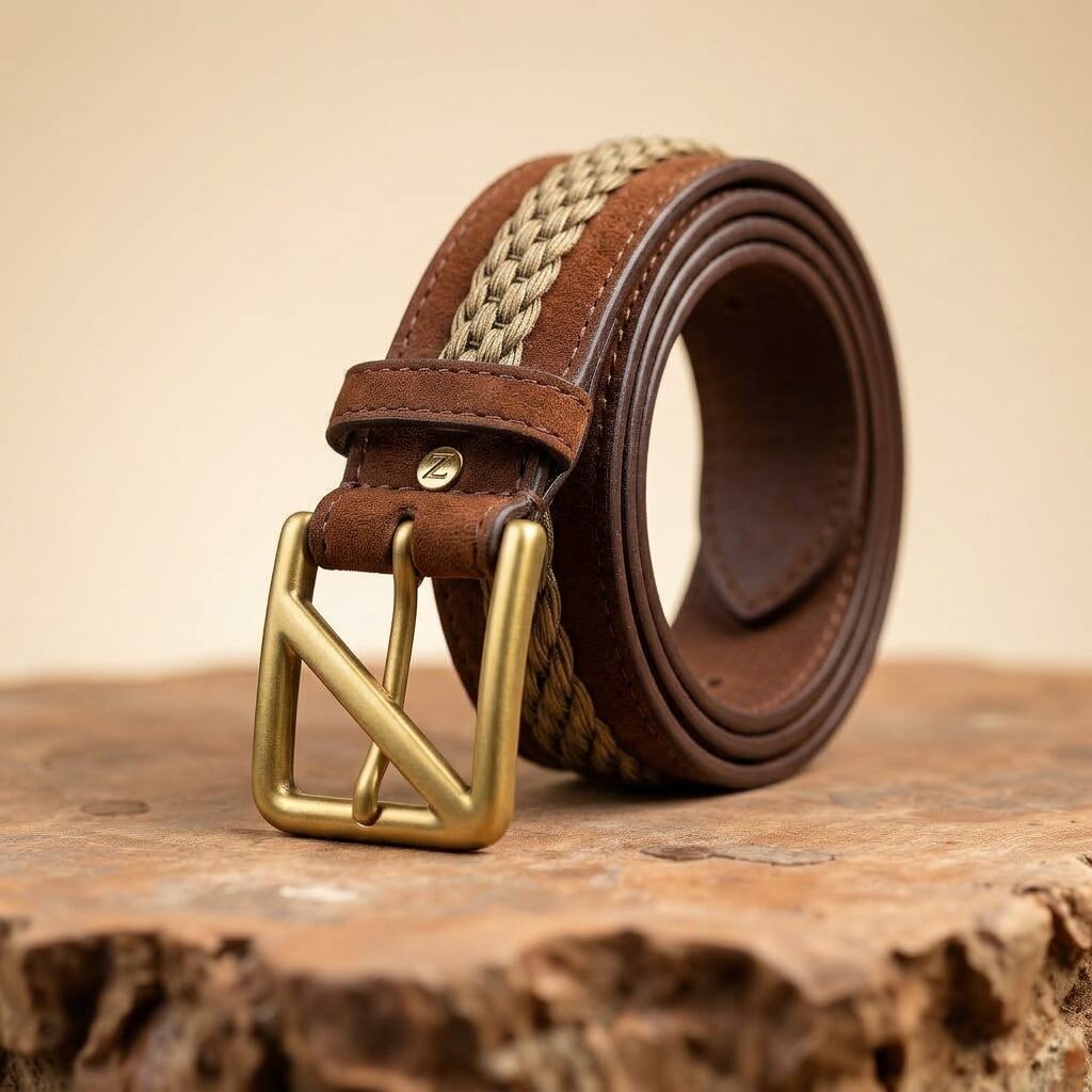 Suede Heritage Strap Belt — Men, 02 Left (view 2 of 7). Left side: gusset depth, strap anchor and the edge finish.