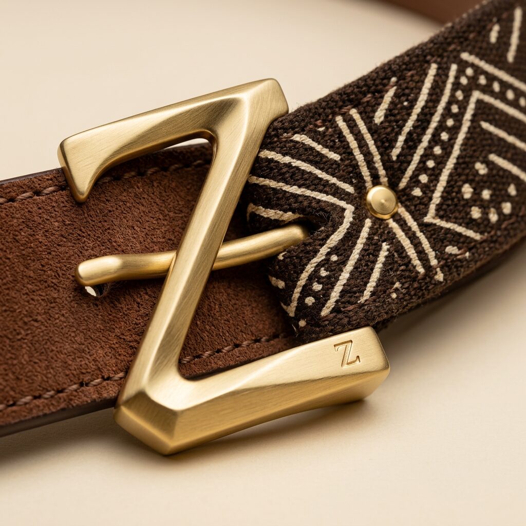 Suede Heritage Strap Belt — Men, 07 Fabric detail (view 7 of 7). Material detail: close study of the leather or cloth and the hand-printed motif.