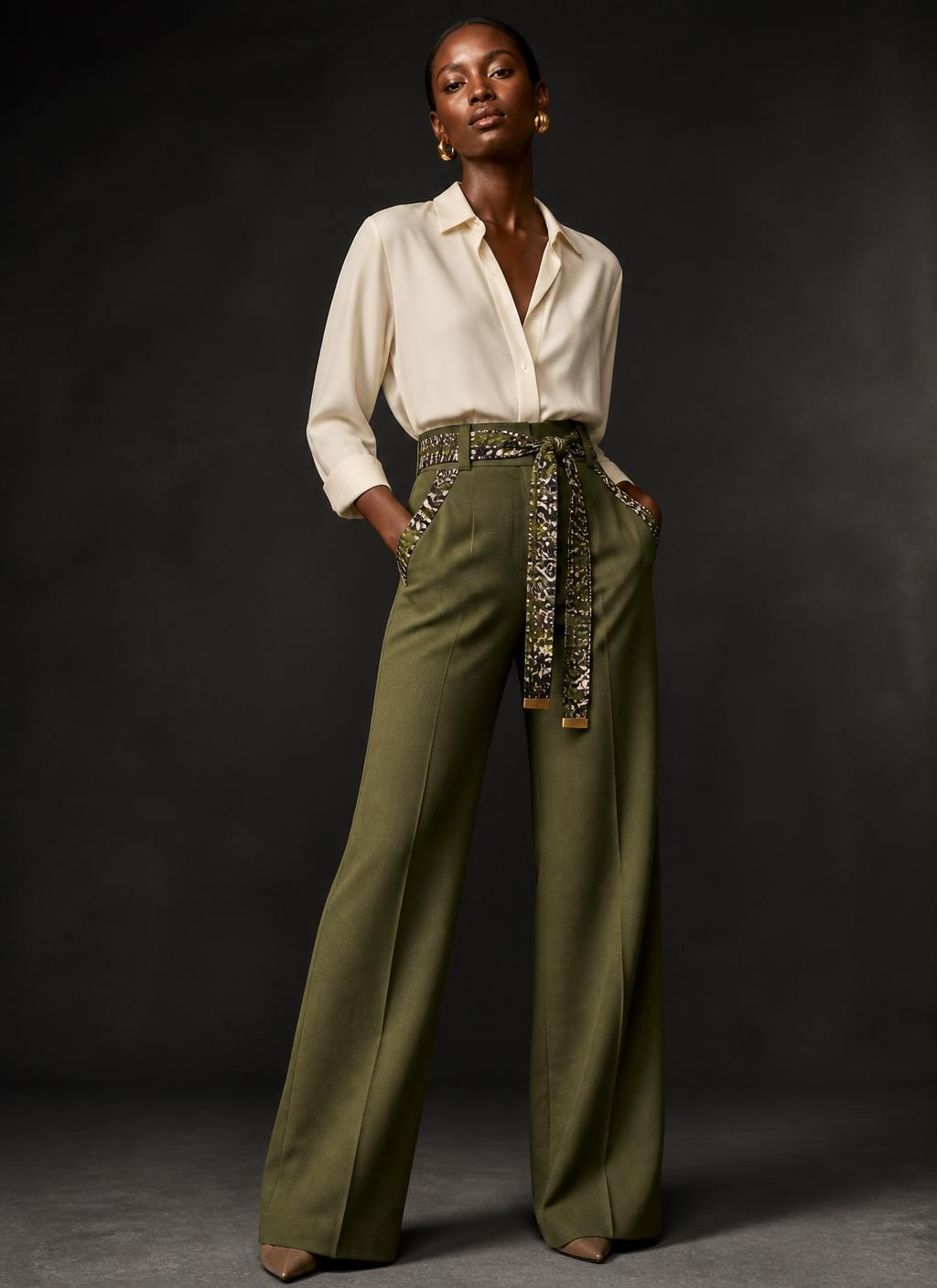 Thrive Command Trouser — Women — House · Global Heritage Fusion seven-view specification plate; showing 01 Front, 02 Left, 03 Right, 04 Back, 05 Interior, 06 Inner tags, 07 Fabric detail. — 01 Front, Olive