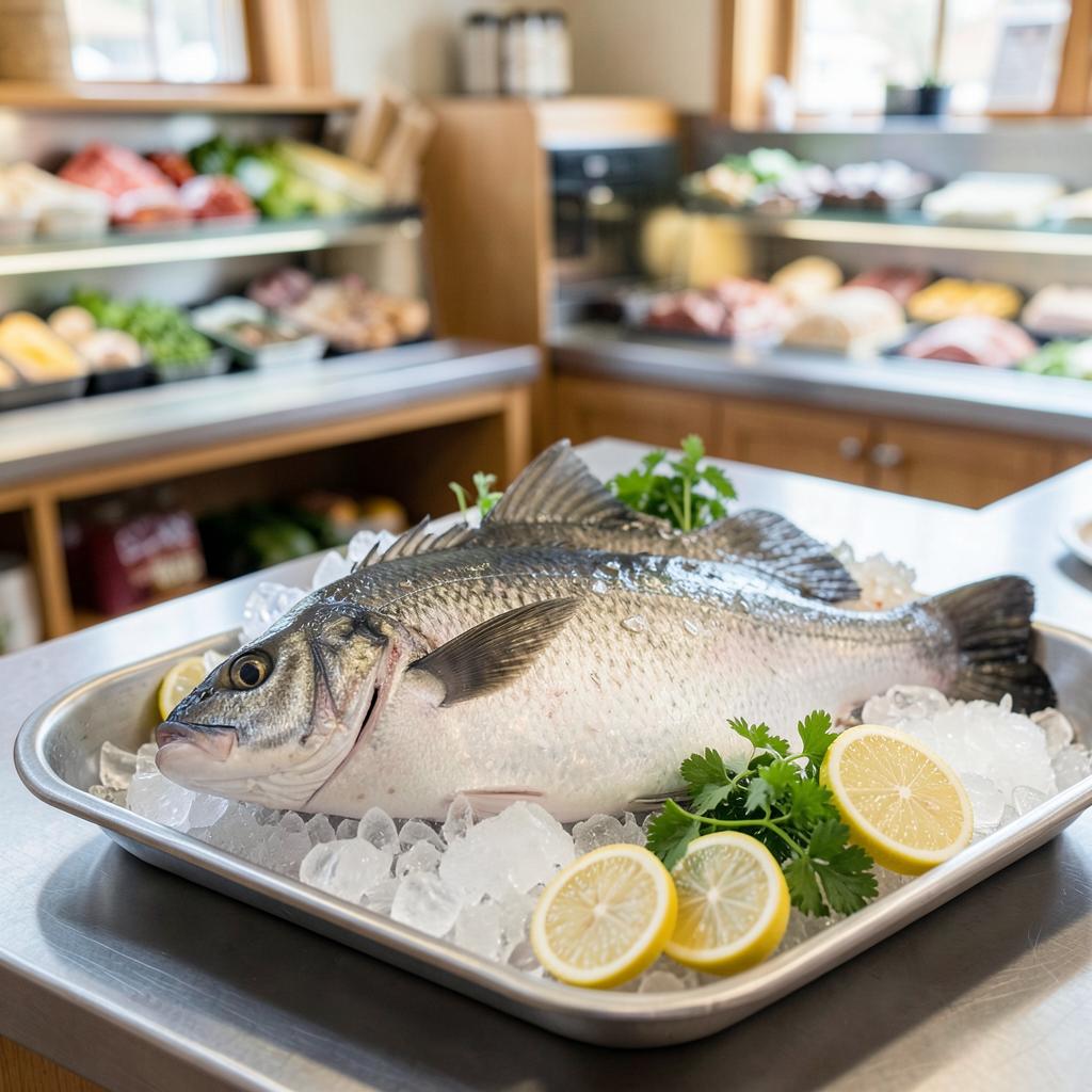 Whole tilapia — illustrative fresh & frozen photograph from the sample grocery shelf