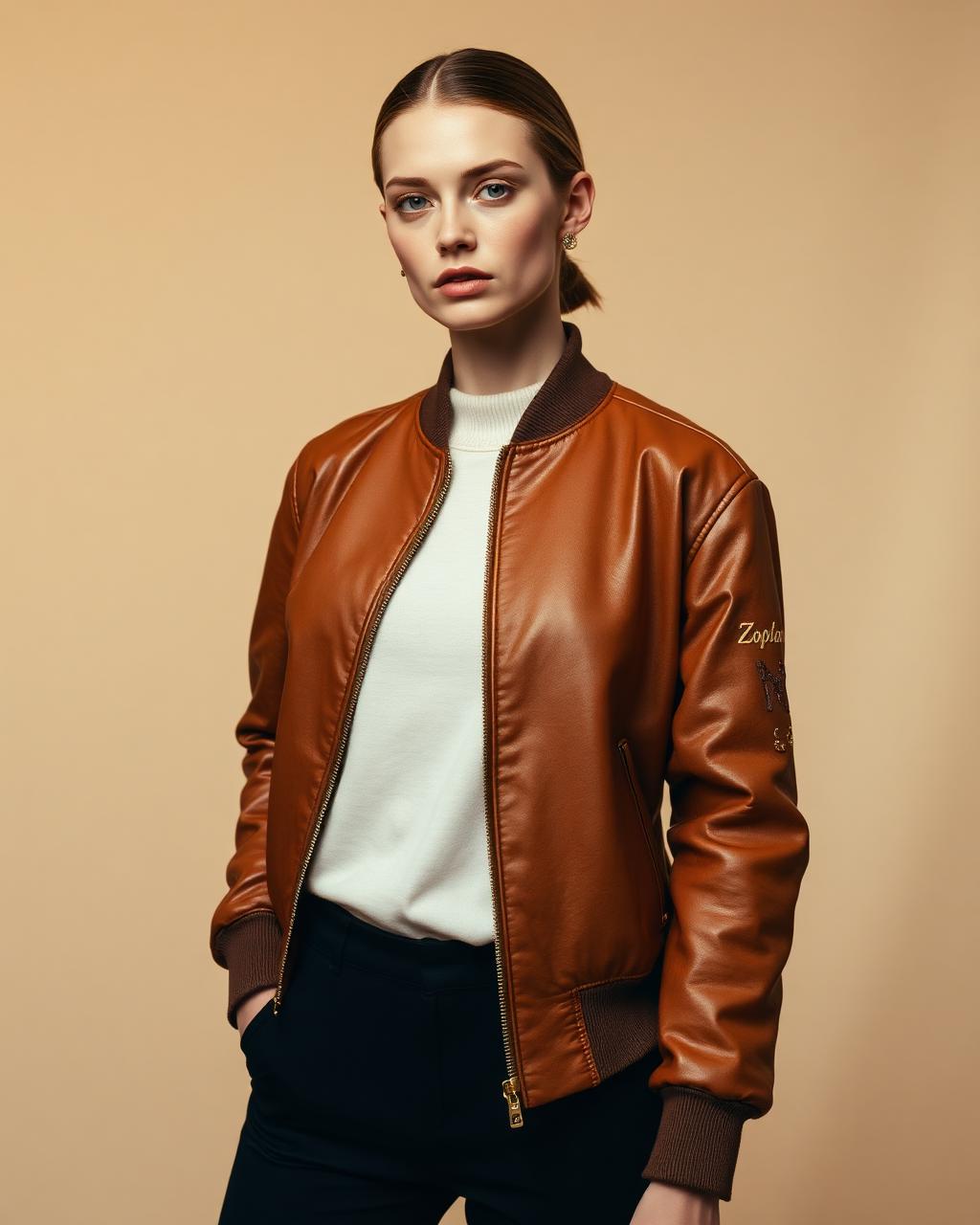 Cognac Heritage Bomber — Women · Z-Vibe Leather Jackets™ related style