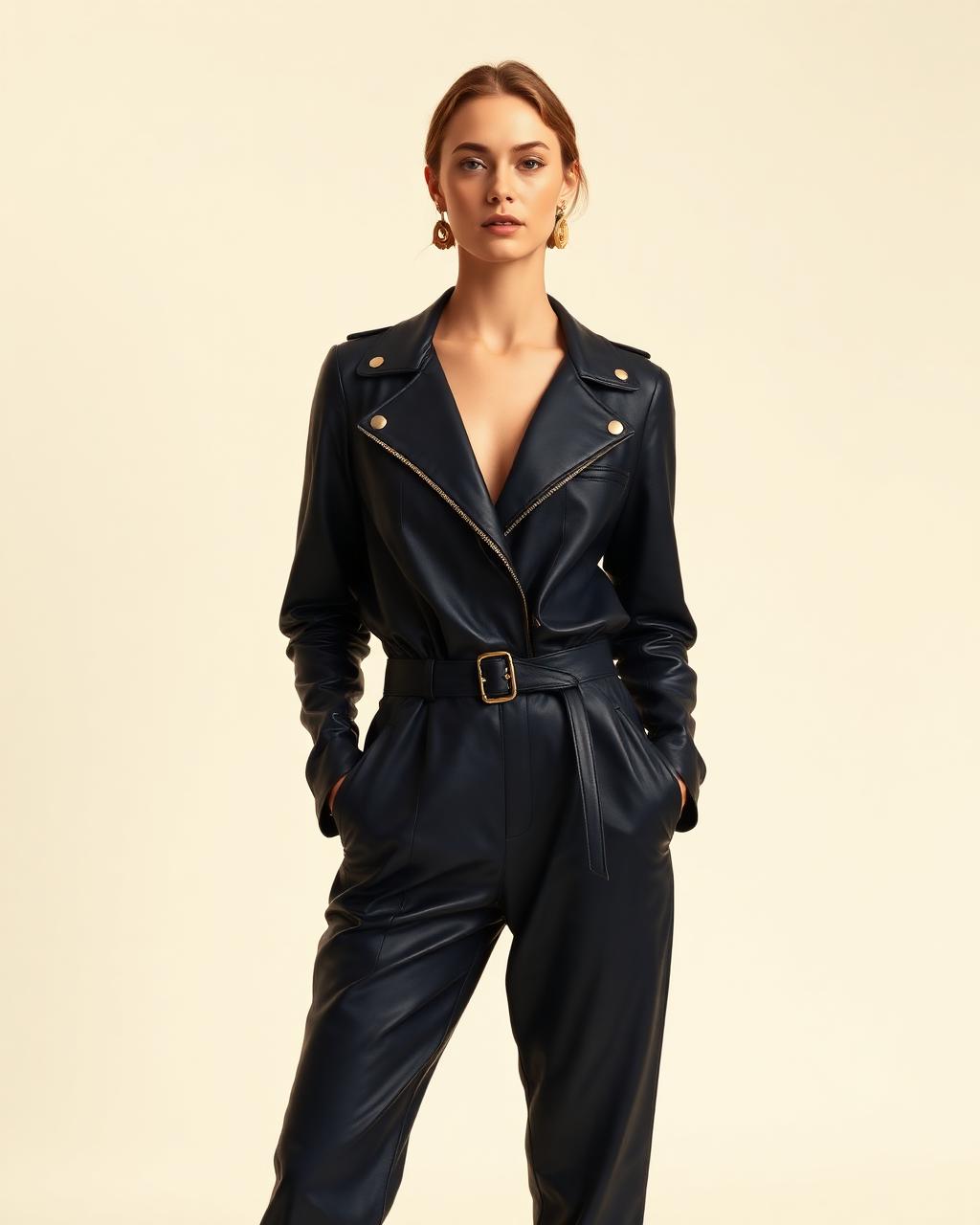 Navy Leather Jumpsuit design board