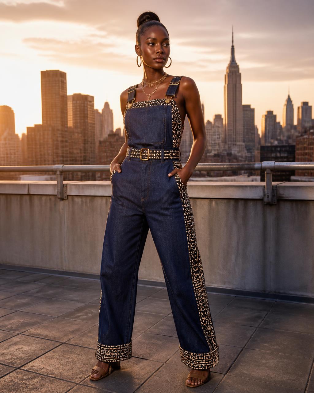 Z-Legacy™ Denim Heritage Overall — Women — Women · Z-Vibe Rise & Lead Edition II seven-view specification plate; showing 01 Front, 02 Left, 03 Right, 04 Back, 05 Interior, 06 Inner tags, 07 Fabric detail. — 01 Front, Rinse Indigo