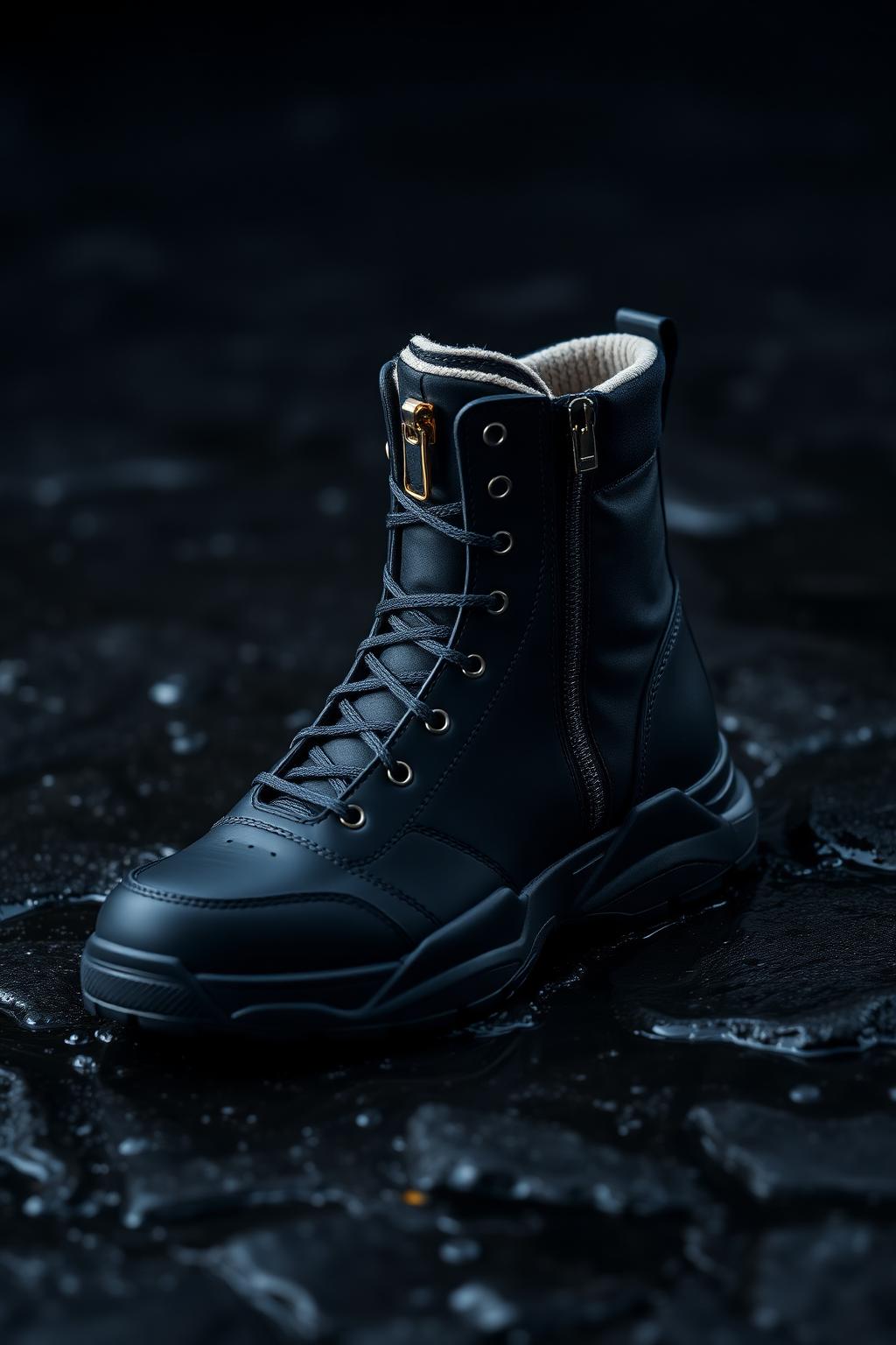 Z-Rain Ascend High-Top Sneaker — Men — Unisex · Z-Rain Waterproof Footwear seven-view specification plate; showing 01 Front, 02 Left, 03 Right, 04 Back, 05 Interior, 06 Inner tags, 07 Fabric detail. — 01 Front, Obsidian Black