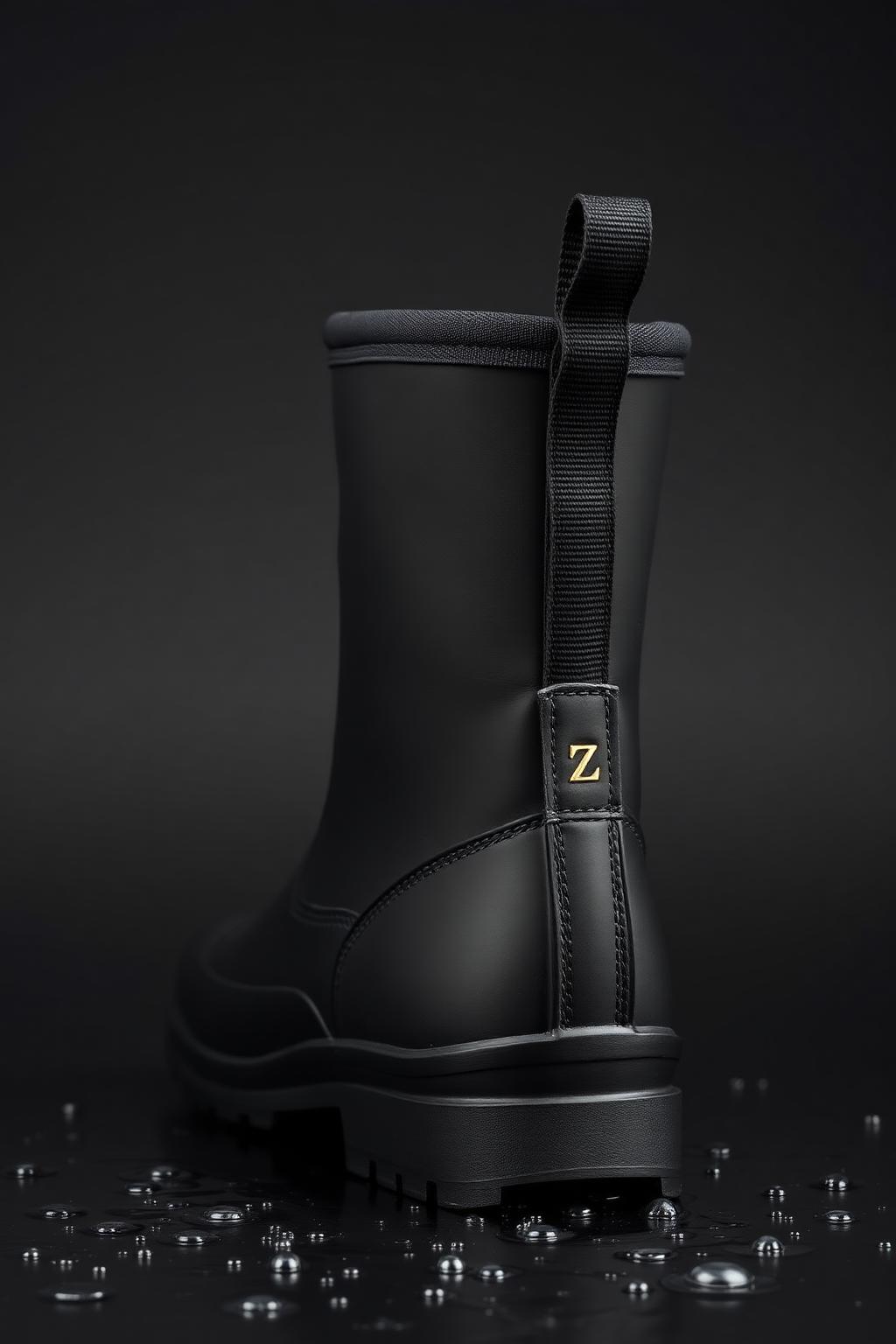 Z-Rain Empower Utility Boot — Men — Unisex · Z-Rain Waterproof Footwear seven-view specification plate; showing 01 Front, 02 Left, 03 Right, 04 Back, 05 Interior, 06 Inner tags, 07 Fabric detail. — 01 Front, Obsidian Black