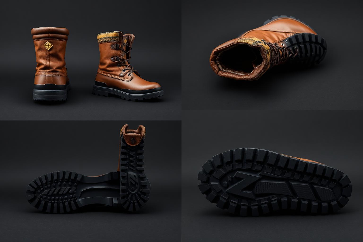 Z-Snow Heritage Boot — Waterproof brown full-grain leather with hand-blocked Bogolan mudcloth shaft and tongue panels